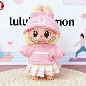 Labubu Pink Lululemon Style Doll Outfit Set (Sweater, Pleated Skirt and Beanie.)